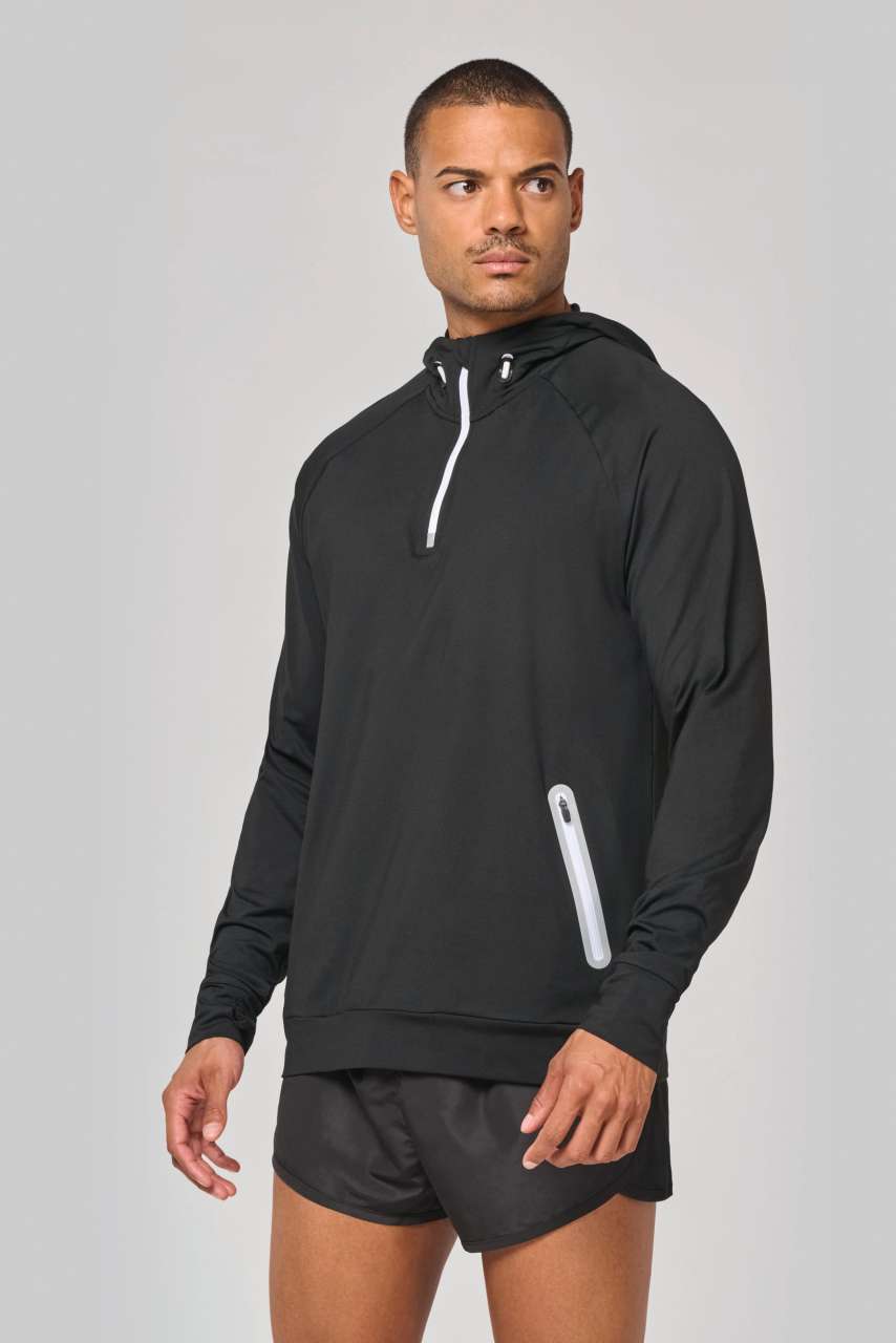 ZIP NECK HOODED SPORTS SWEATSHIRT - Navy - modelimageurl
