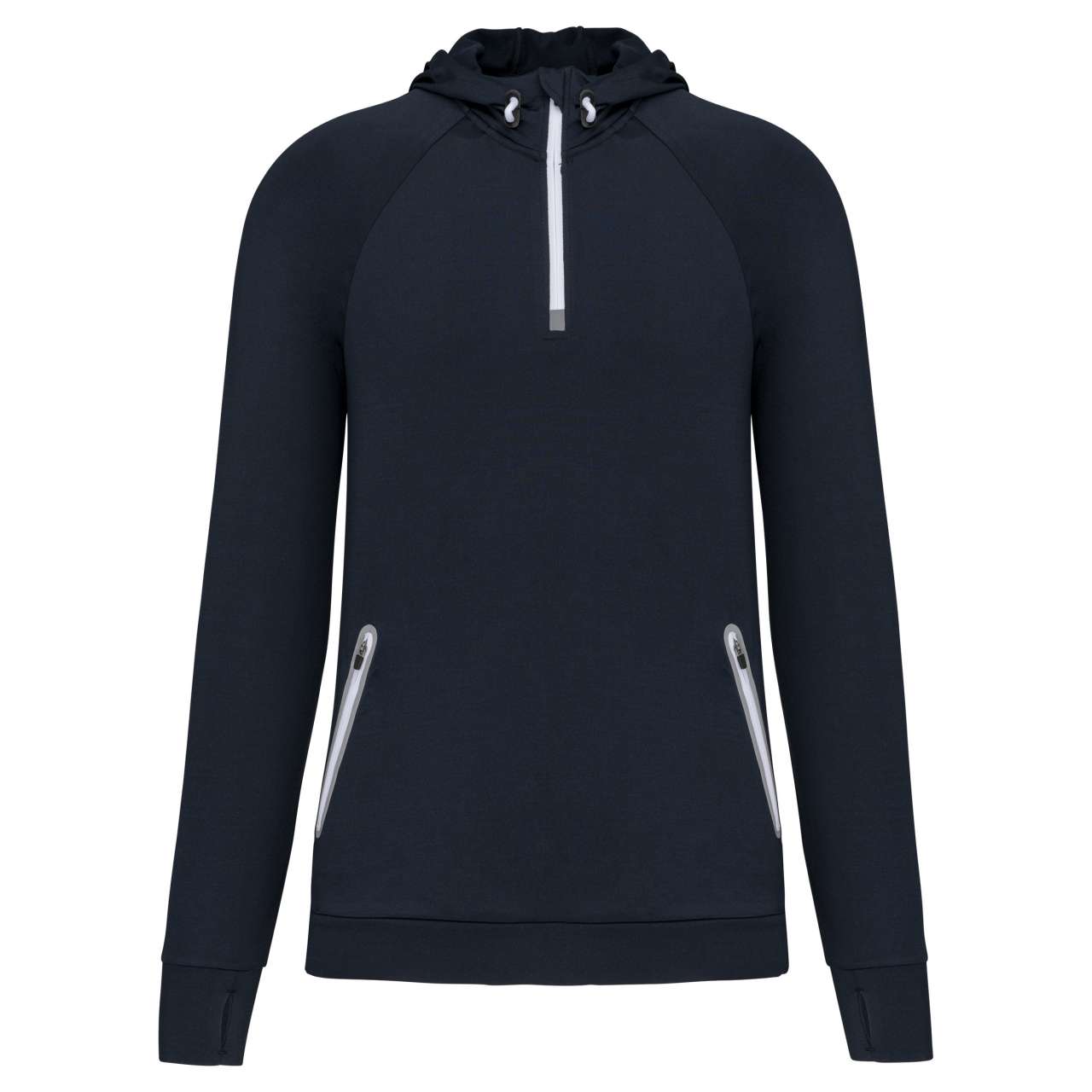 ZIP NECK HOODED SPORTS SWEATSHIRT - Navy - colorimageurl