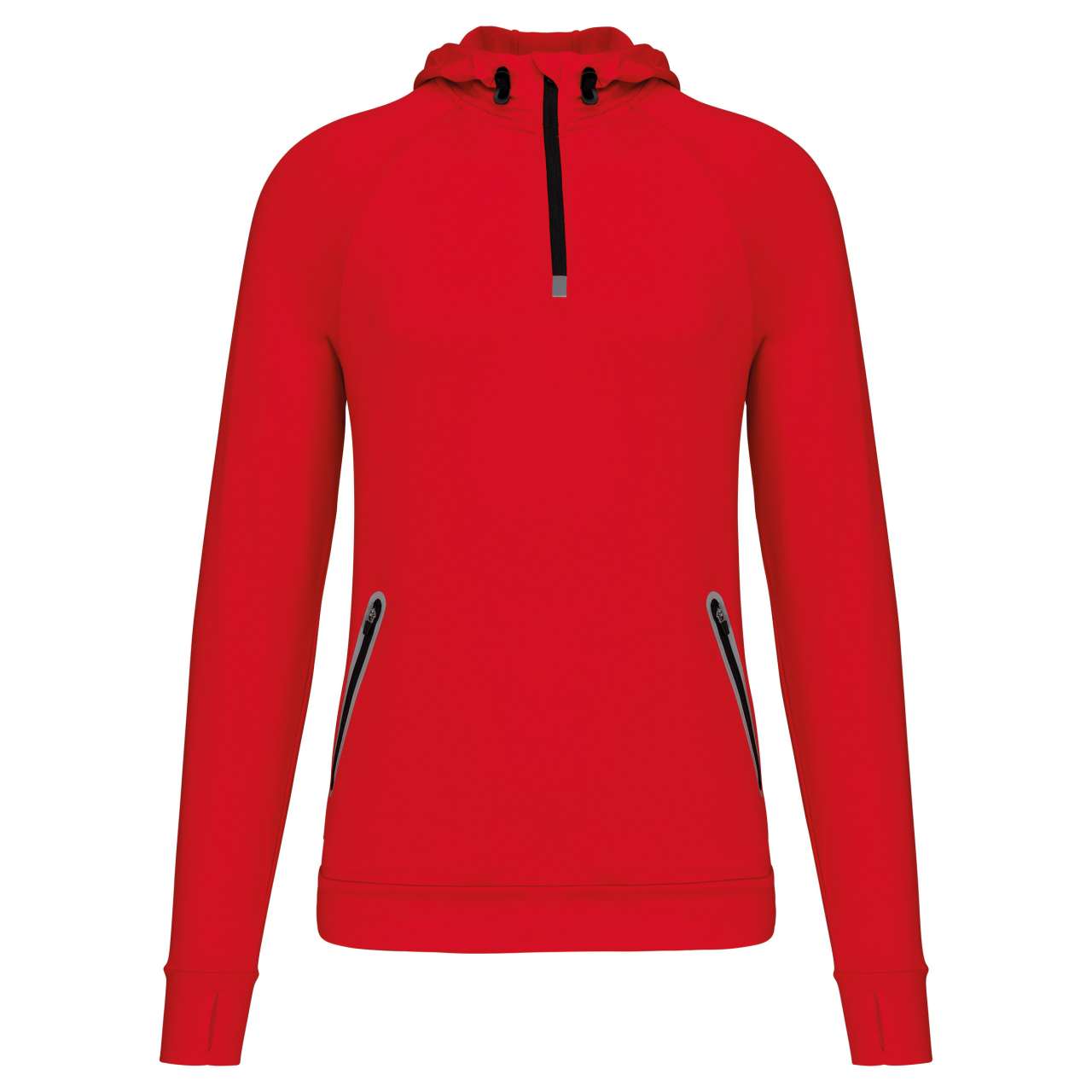 ZIP NECK HOODED SPORTS SWEATSHIRT - Red - colorimageurl