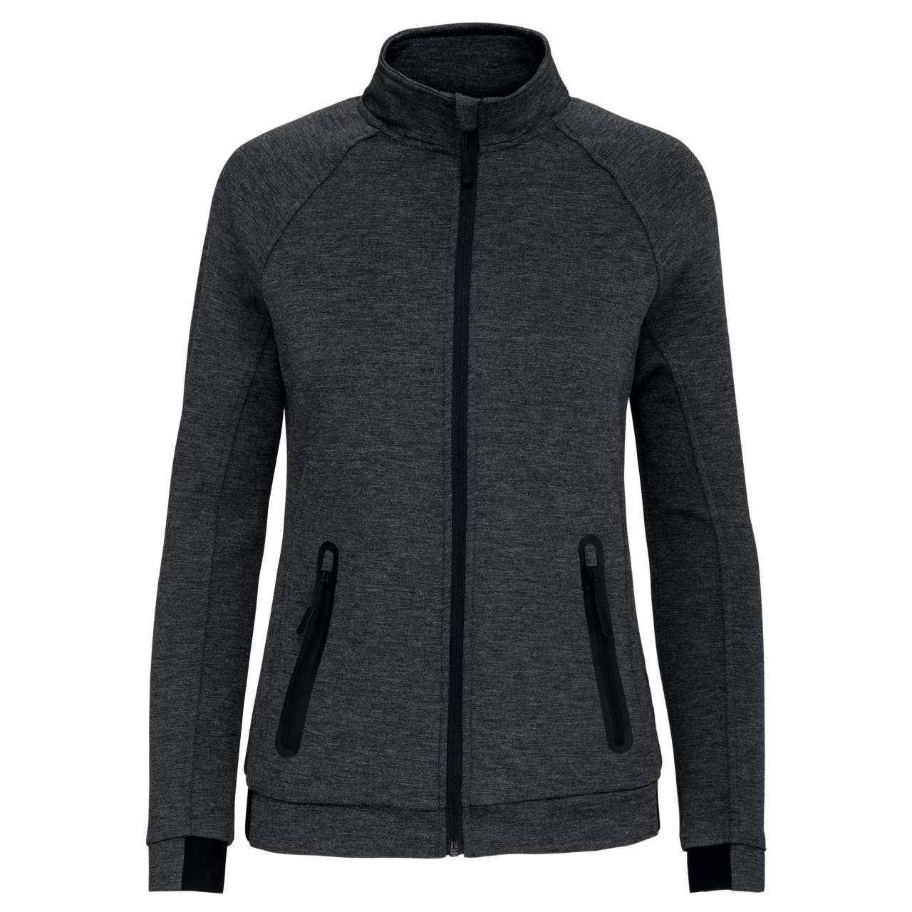 LADIES' HIGH NECK JACKET - Deep Grey Heather - colorimageurl