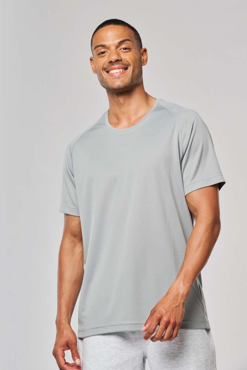 MEN'S RECYCLED ROUND NECK SPORTS T-SHIRT - White - modelimageurl