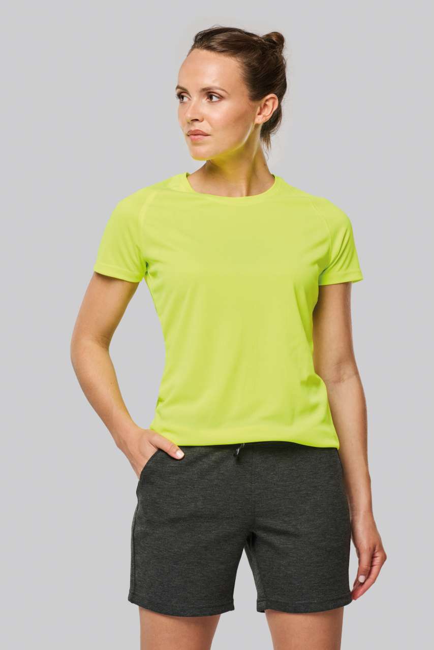 LADIES' RECYCLED ROUND NECK SPORTS T-SHIRT - Fluorescent Yellow - modelimageurl