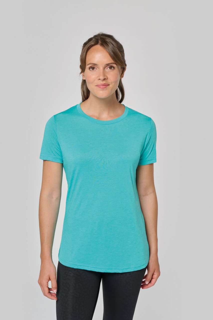 LADIES' TRIBLEND ROUND NECK SPORTS T-SHIRT - Dark Grey Heather - modelimageurl