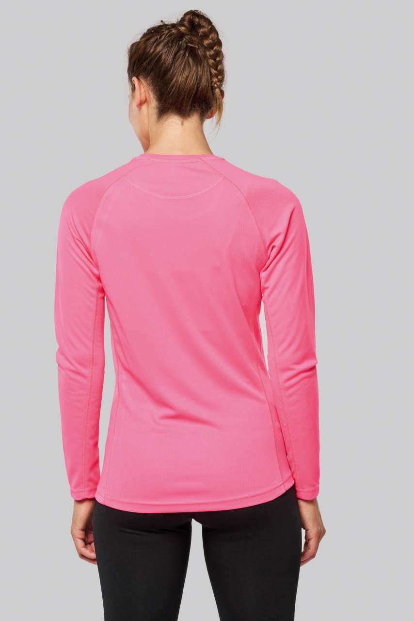 LADIES' LONG-SLEEVED SPORTS T-SHIRT - Fluorescent Pink - Additional