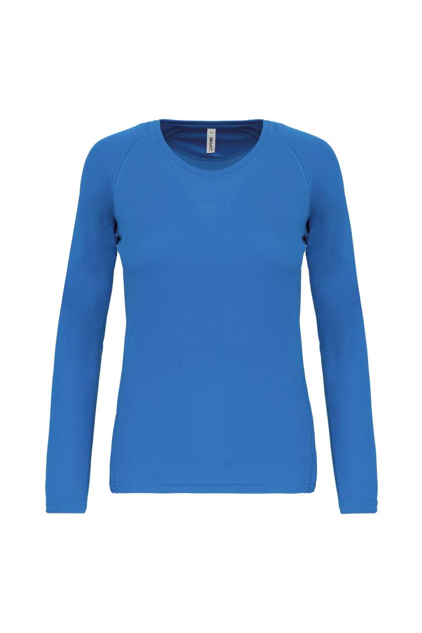 LADIES' LONG-SLEEVED SPORTS T-SHIRT - Aqua Blue - Main