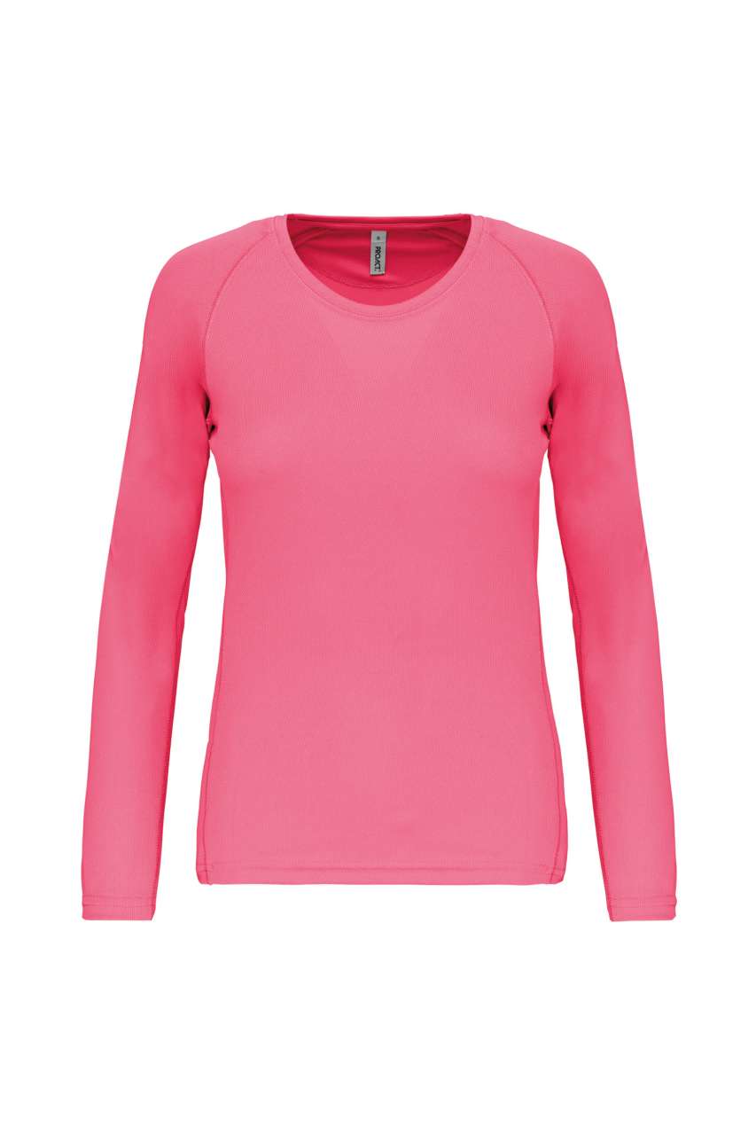 LADIES' LONG-SLEEVED SPORTS T-SHIRT - Fluorescent Pink - Main