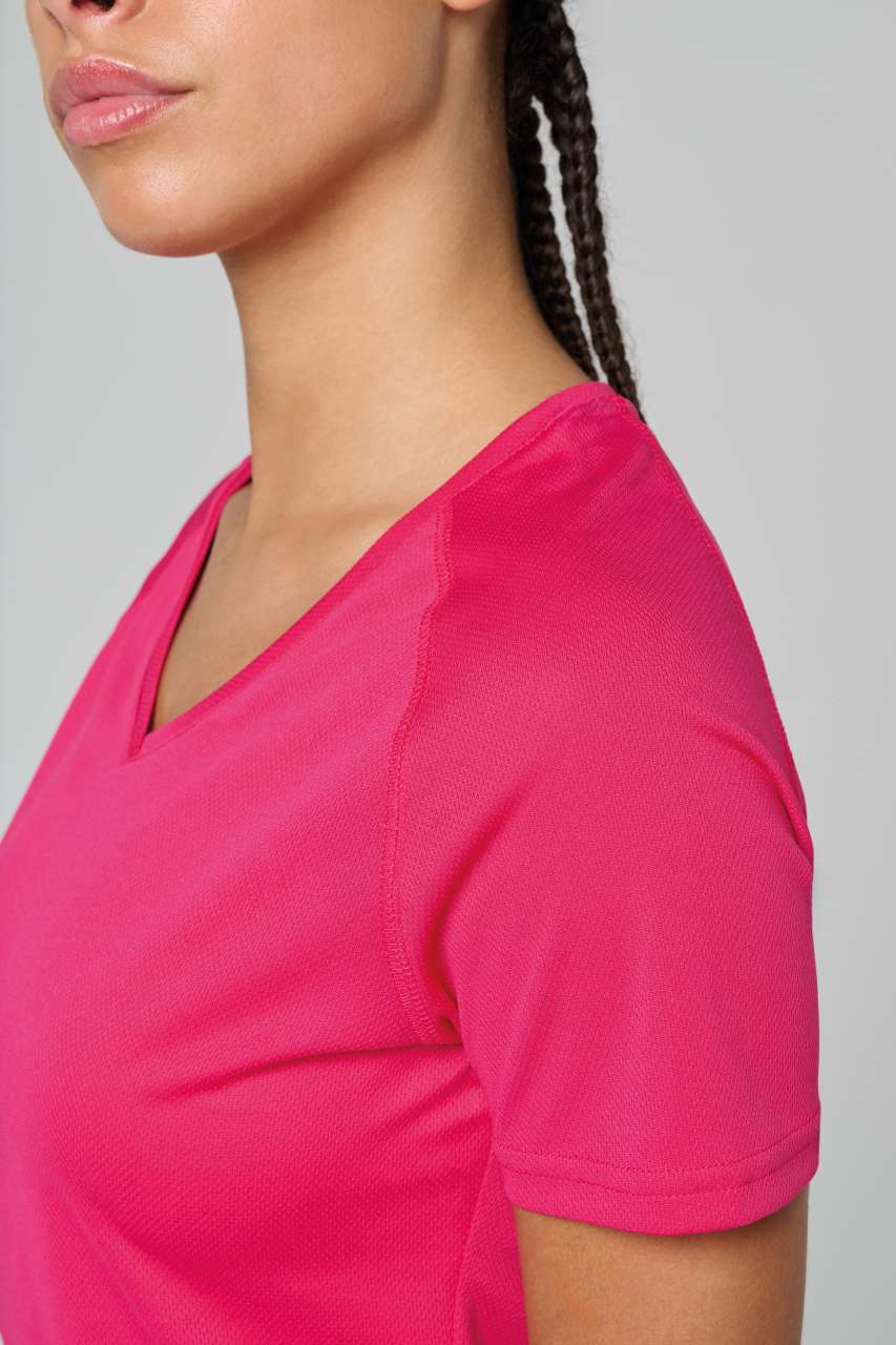 LADIES’ V-NECK SHORT SLEEVE SPORTS T-SHIRT - Fuchsia - Additional