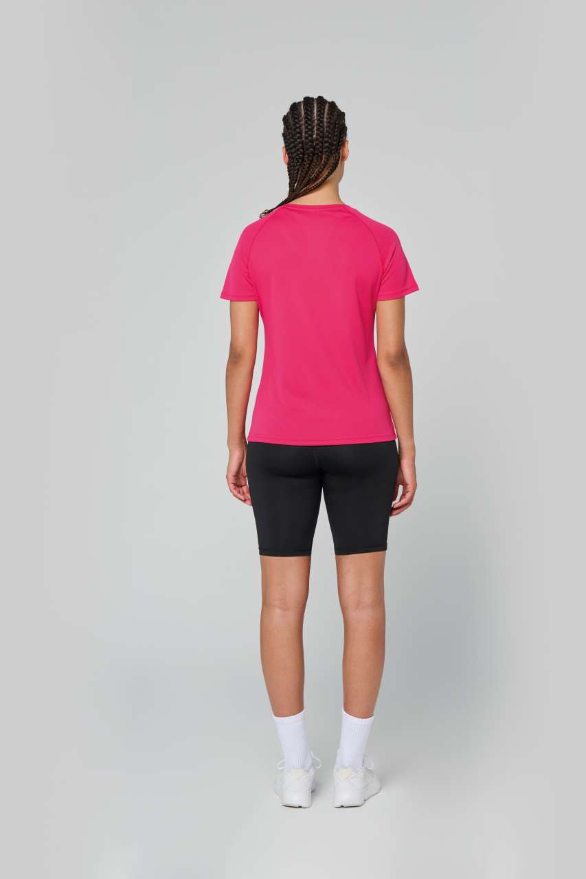 LADIES’ V-NECK SHORT SLEEVE SPORTS T-SHIRT - Fuchsia - Additional