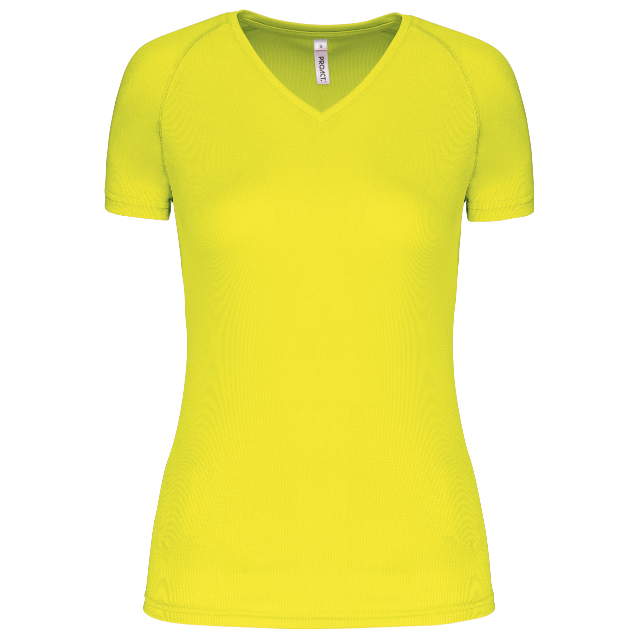 LADIES’ V-NECK SHORT SLEEVE SPORTS T-SHIRT - Fluorescent Yellow - Main