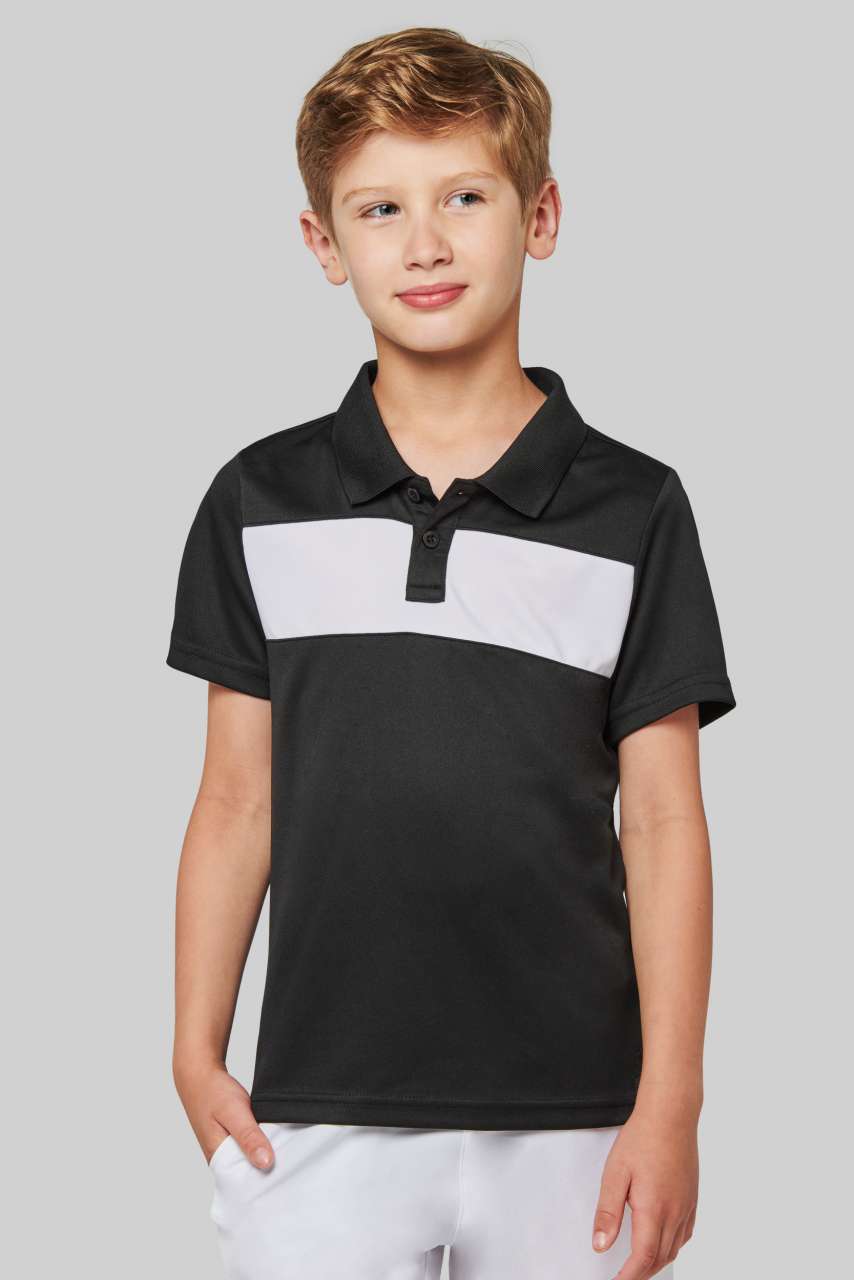 KIDS' SHORT SLEEVE POLO SHIRT - Black/White - modelimageurl