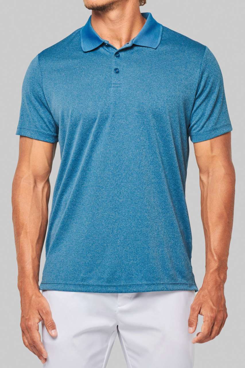ADULT SHORT-SLEEVED MARL POLO SHIRT - Steel Blue Heather - modelimageurl