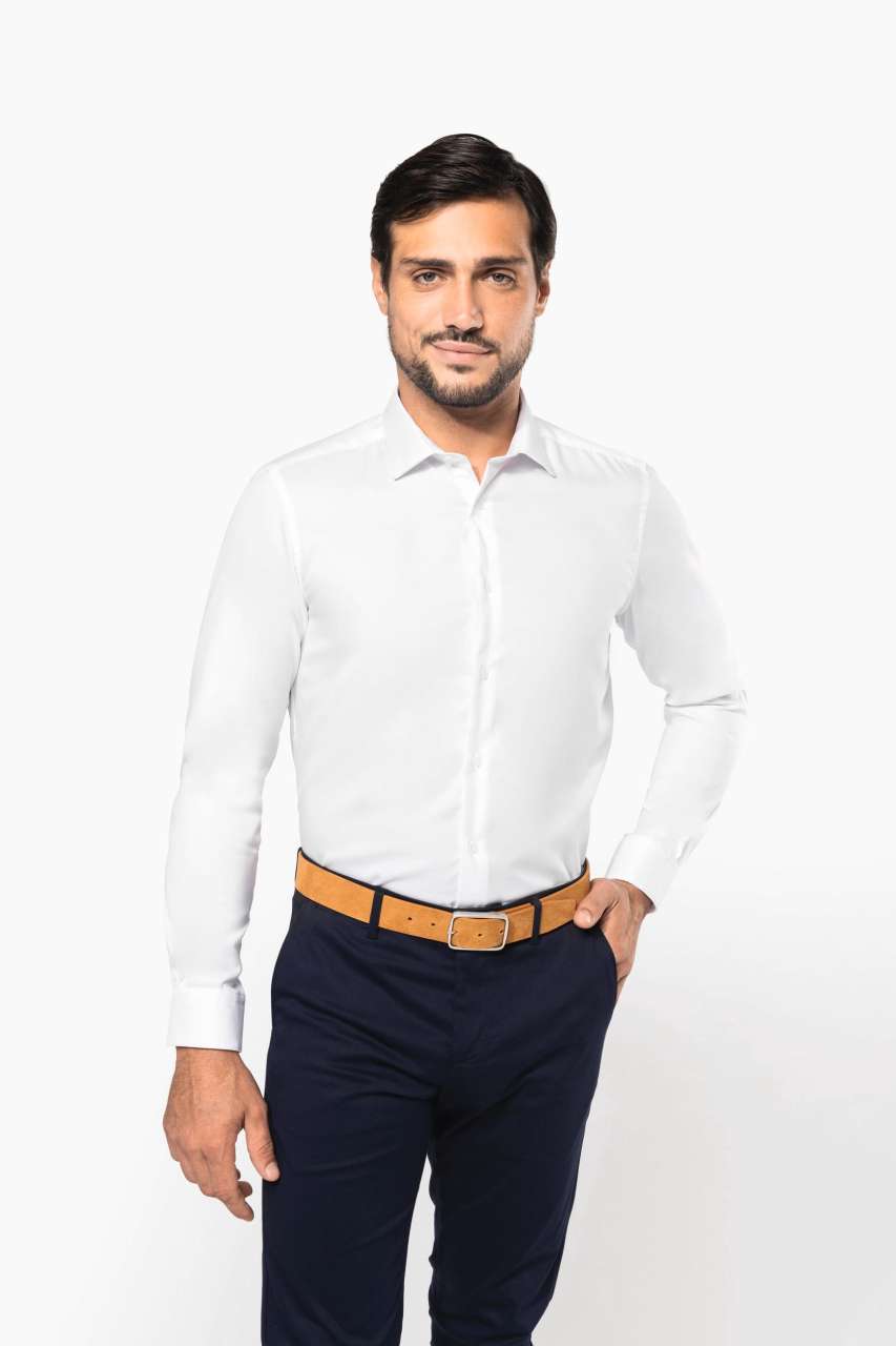 MEN'S PINPOINT OXFORD LONG-SLEEVED SHIRT - White - modelimageurl