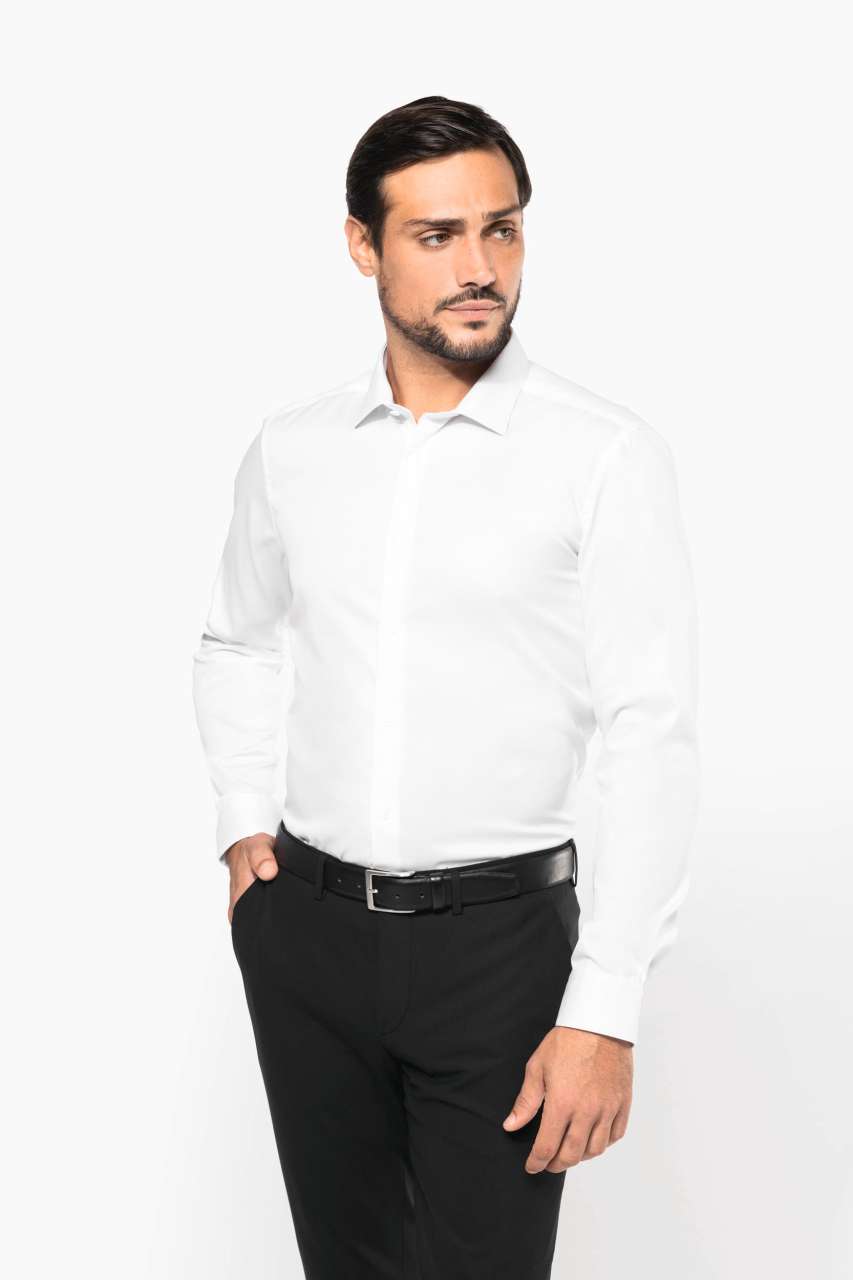 MEN'S LONG-SLEEVED TWILL SHIRT - White - modelimageurl
