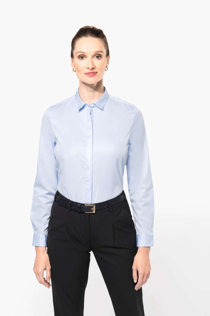 LADIES' LONG-SLEEVED TWILL SHIRT - White - modelimageurl