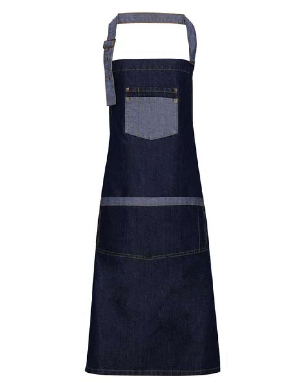 'DOMAIN' CONTRAST DENIM BIB APRON - Indigo Denim - Main