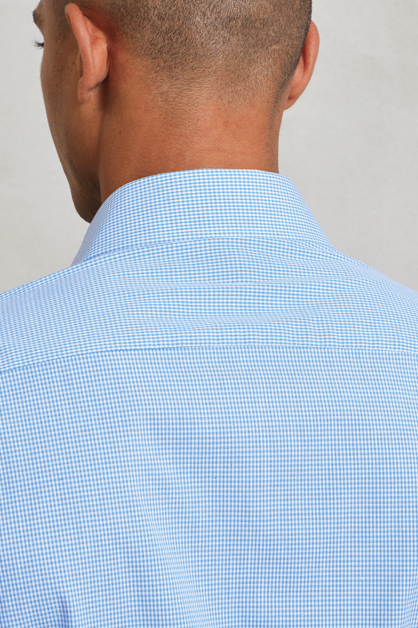 MEN'S LONG SLEEVE GINGHAM COTTON MICROCHECK SHIRT - Light Blue/White - Additional