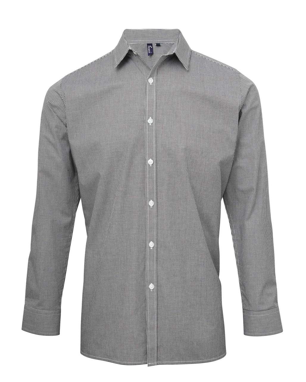 MEN'S LONG SLEEVE GINGHAM COTTON MICROCHECK SHIRT - Black/White - Main