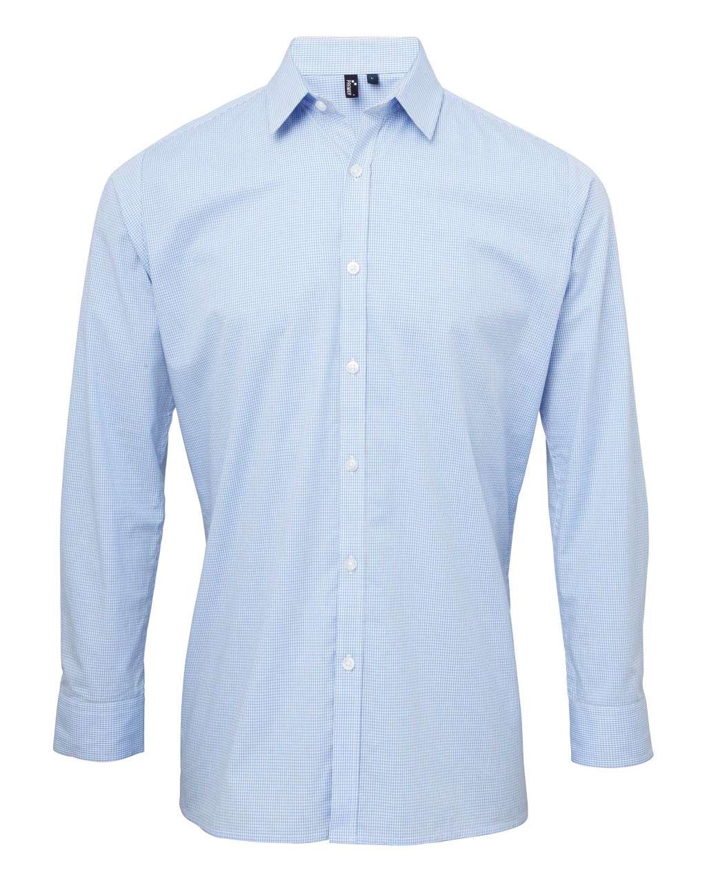 MEN'S LONG SLEEVE GINGHAM COTTON MICROCHECK SHIRT - Light Blue/White - Additional