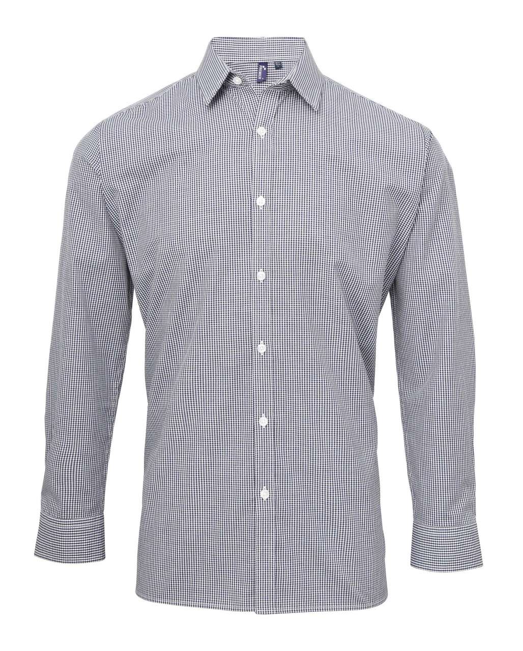 MEN'S LONG SLEEVE GINGHAM COTTON MICROCHECK SHIRT - Navy/White - Main
