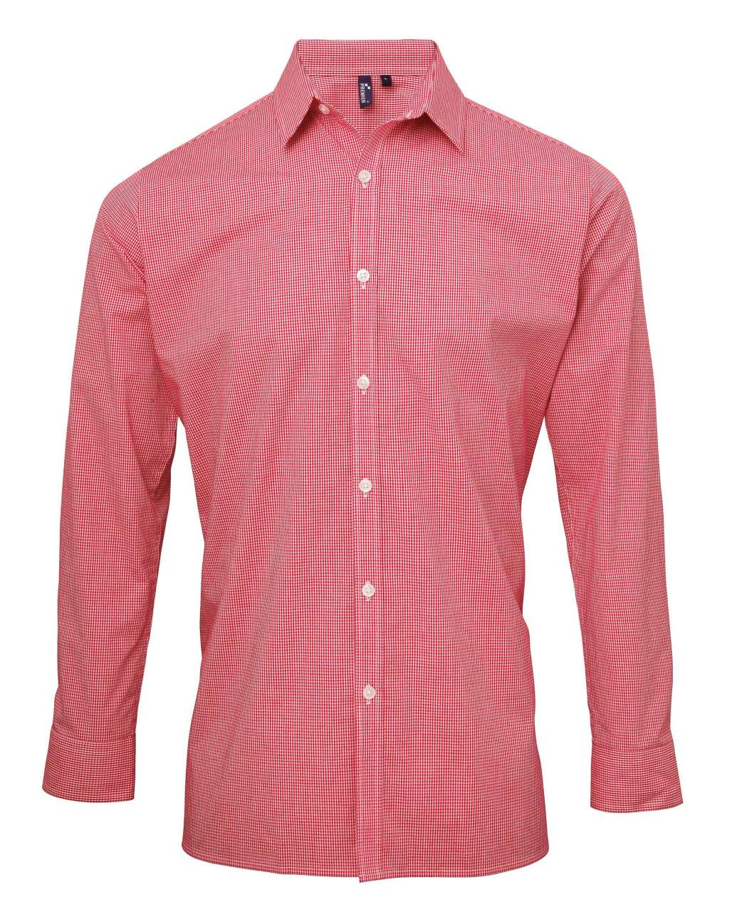 MEN'S LONG SLEEVE GINGHAM COTTON MICROCHECK SHIRT - Red/White - Additional