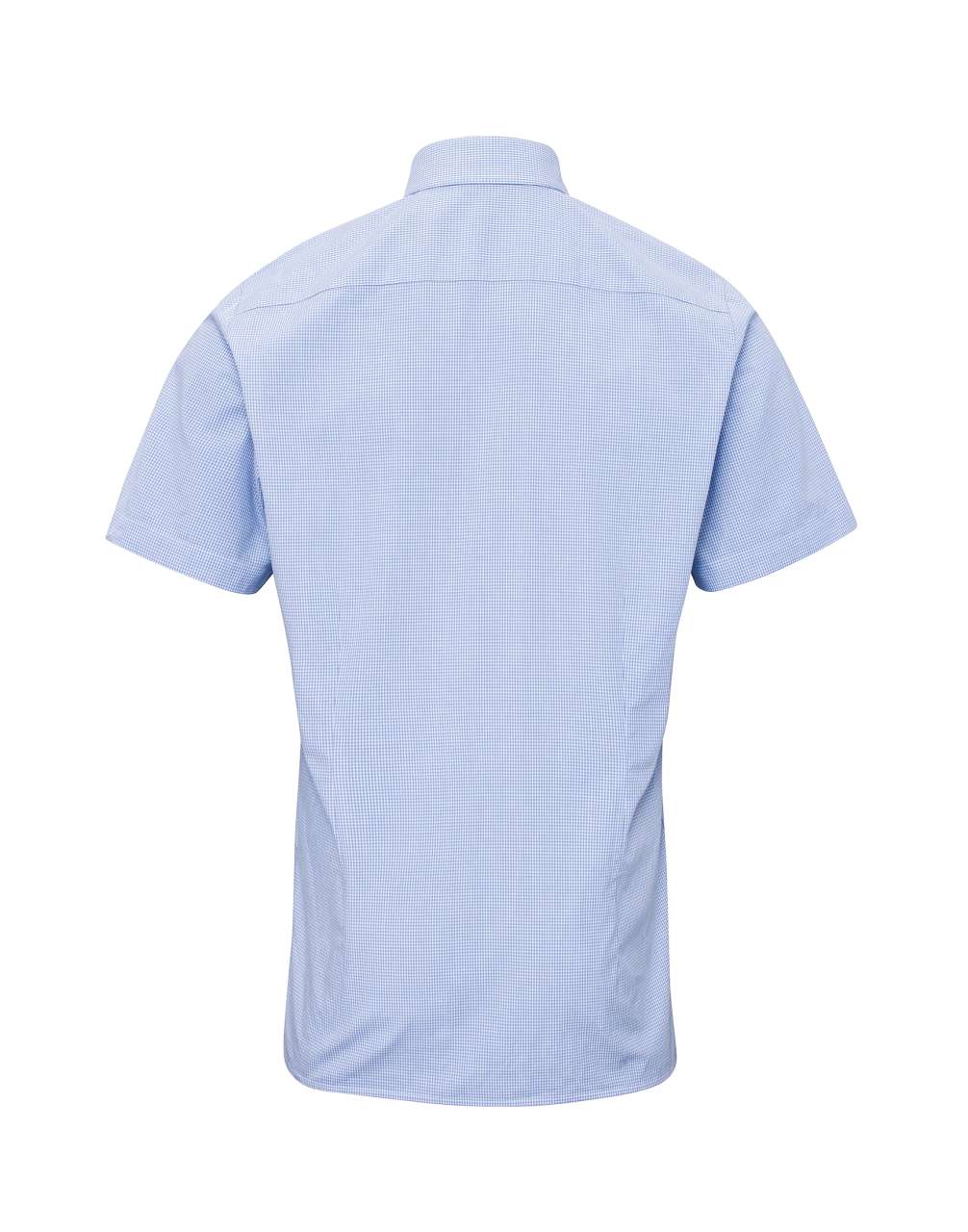MEN'S SHORT SLEEVE GINGHAM COTTON MICROCHECK SHIRT - Light Blue/White - Additional