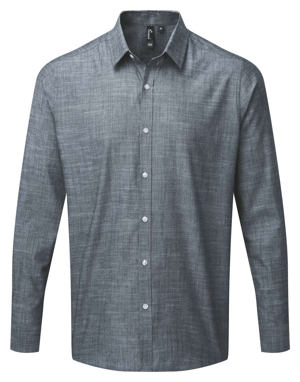 MEN'S COTTON SLUB CHAMBRAY LONG SLEEVE SHIRT - Indigo - Model