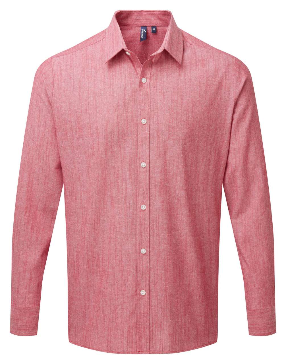 MEN'S COTTON SLUB CHAMBRAY LONG SLEEVE SHIRT - Red - Main