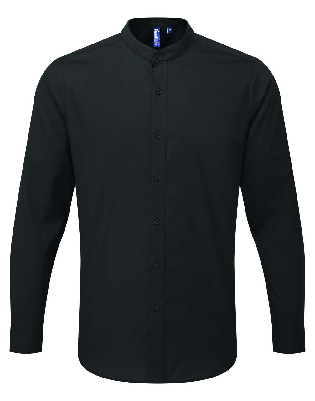 BANDED COLLAR 'GRANDAD' LONG SLEEVE SHIRT - Black - colorimageurl