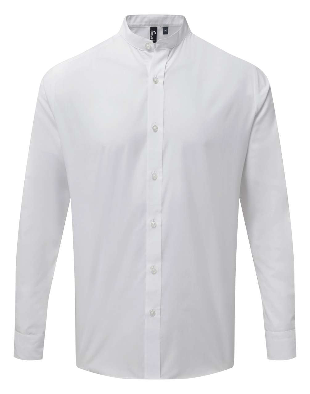 BANDED COLLAR 'GRANDAD' LONG SLEEVE SHIRT - White - colorimageurl