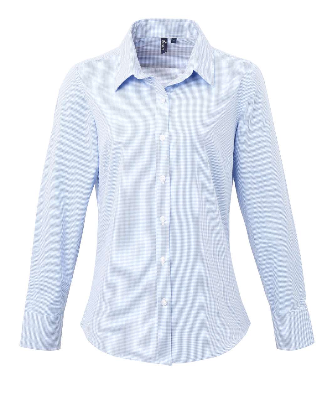 WOMEN'S LONG SLEEVE GINGHAM MICROCHECK SHIRT - Light Blue/White - Main