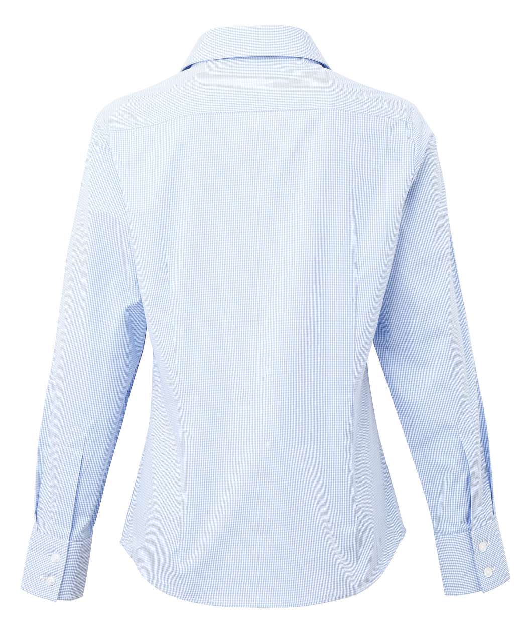 WOMEN'S LONG SLEEVE GINGHAM MICROCHECK SHIRT - Light Blue/White - Additional
