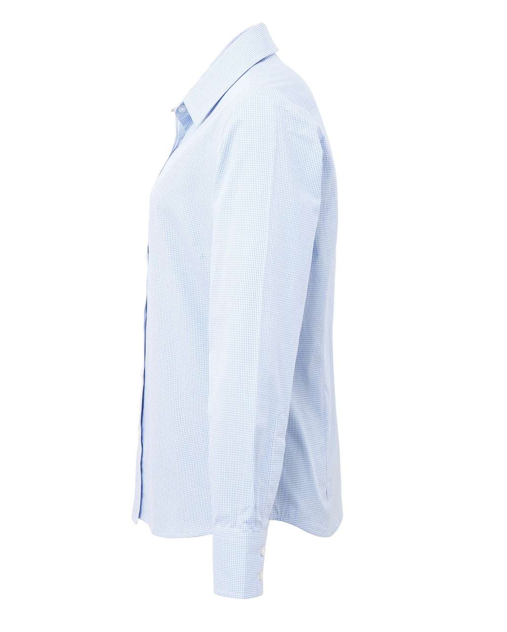 WOMEN'S LONG SLEEVE GINGHAM MICROCHECK SHIRT - Light Blue/White - Additional