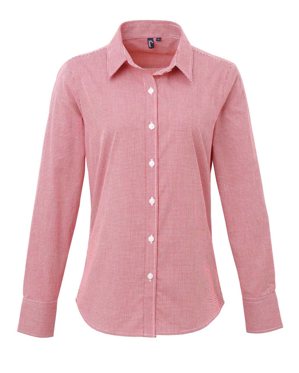WOMEN'S LONG SLEEVE GINGHAM MICROCHECK SHIRT - Red/White - Main