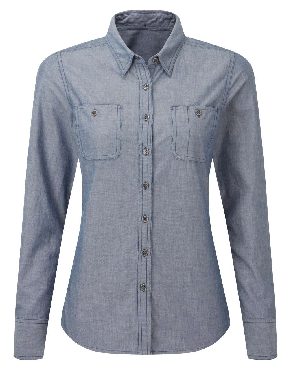 WOMEN'S ORGANIC CHAMBRAY FAIRTRADE SHIRT - Grey Denim - modelimageurl