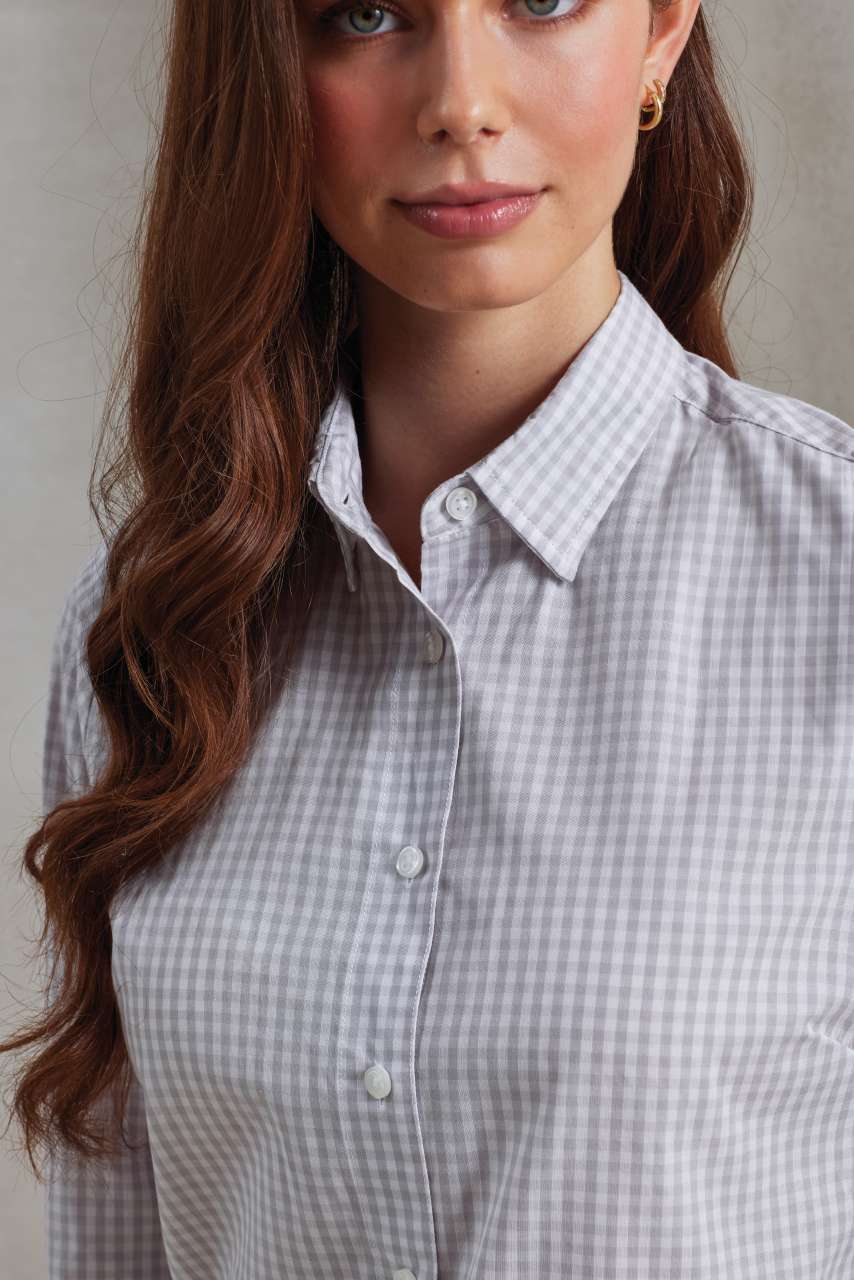 'MAXTON' CHECK WOMEN'S LONG SLEEVE SHIRT - Silver/White - Additional