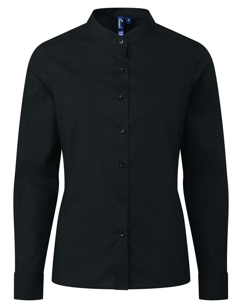 WOMEN’S BANDED COLLAR 'GRANDAD' SHIRT - Black - colorimageurl