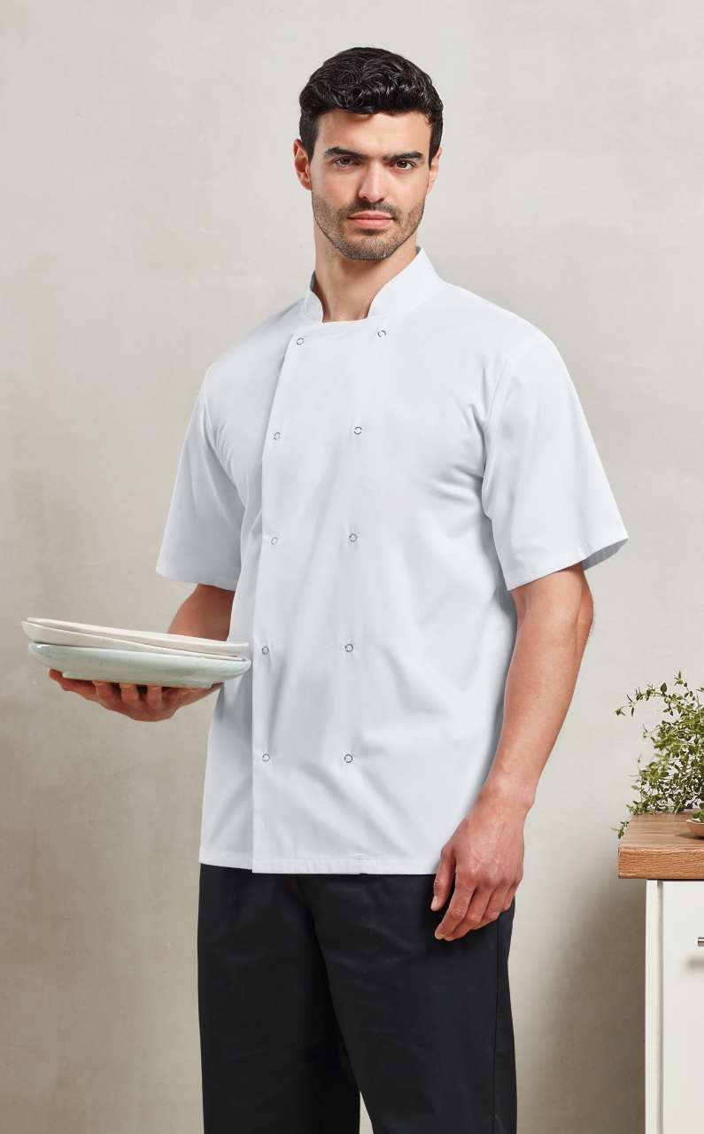 CHEF'S SHORT SLEEVE STUD JACKET - Black - Model