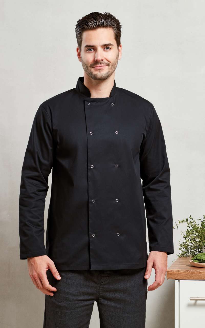 CHEF'S LONG SLEEVE STUD JACKET - Black - Model