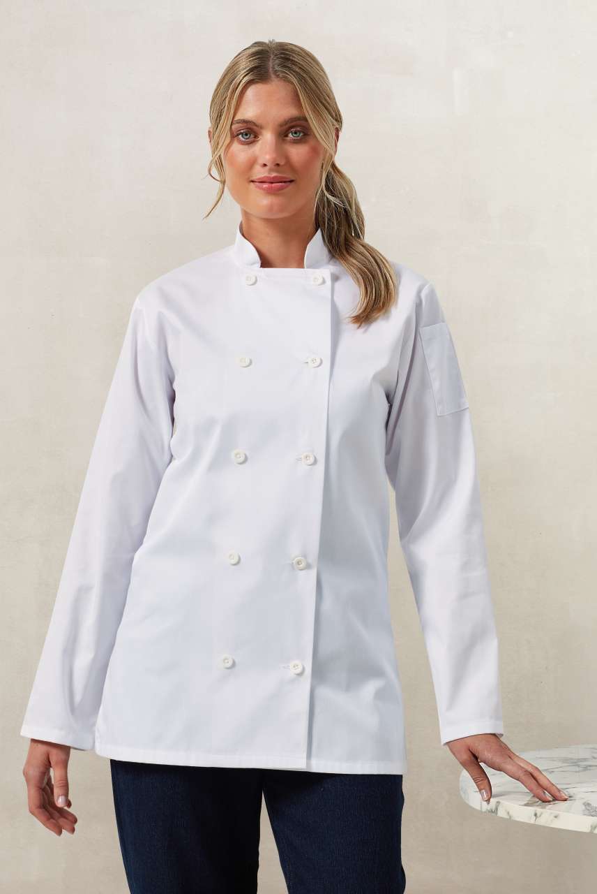WOMEN'S LONG SLEEVE CHEF'S JACKET - White - Model