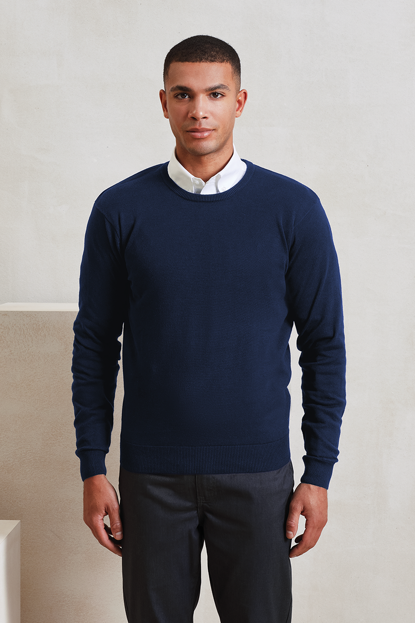 MEN'S CREW NECK COTTON RICH KNITTED SWEATER - Black - modelimageurl