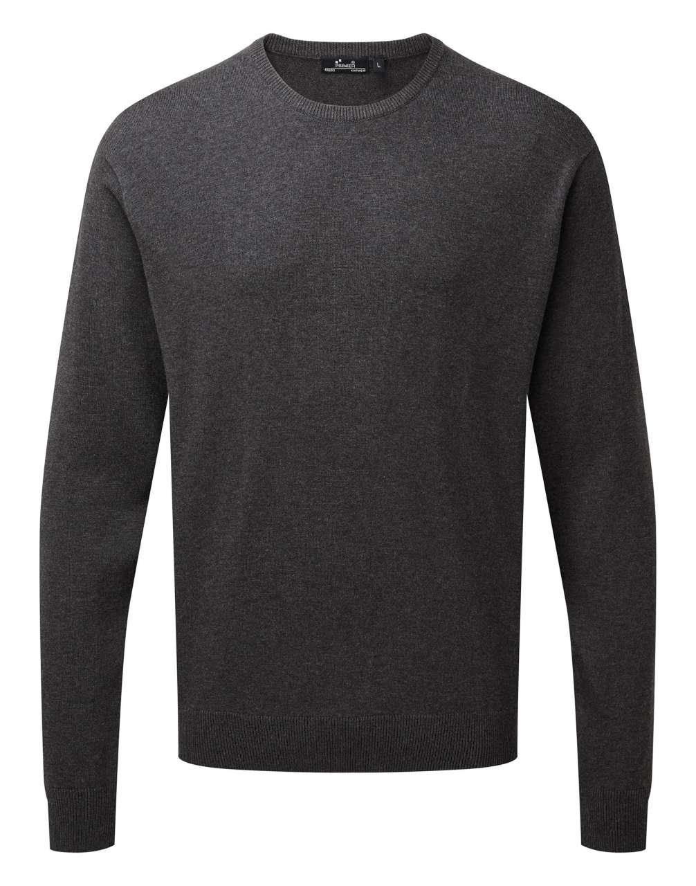 MEN'S CREW NECK COTTON RICH KNITTED SWEATER - Charcoal - colorimageurl