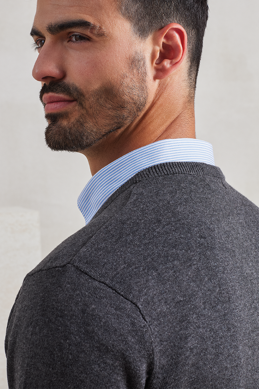 MEN'S KNITTED V-NECK SWEATER - Purple - Additional