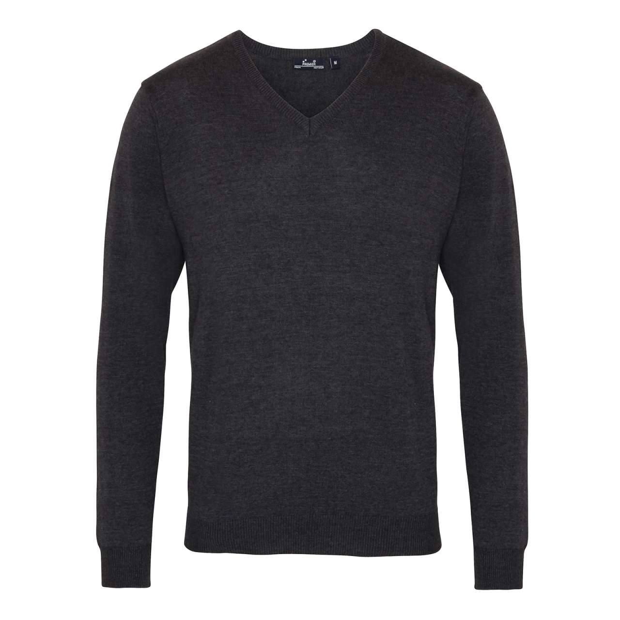 MEN'S KNITTED V-NECK SWEATER - Charcoal - Main
