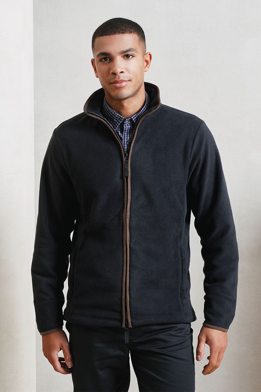 MEN'S 'ARTISAN' FLEECE JACKET - Moss Green/Brown - modelimageurl