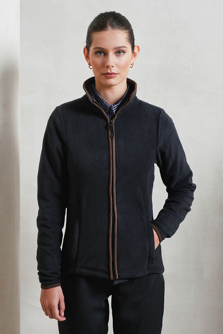 WOMEN'S 'ARTISAN' FLEECE JACKET - Navy/Brown - modelimageurl