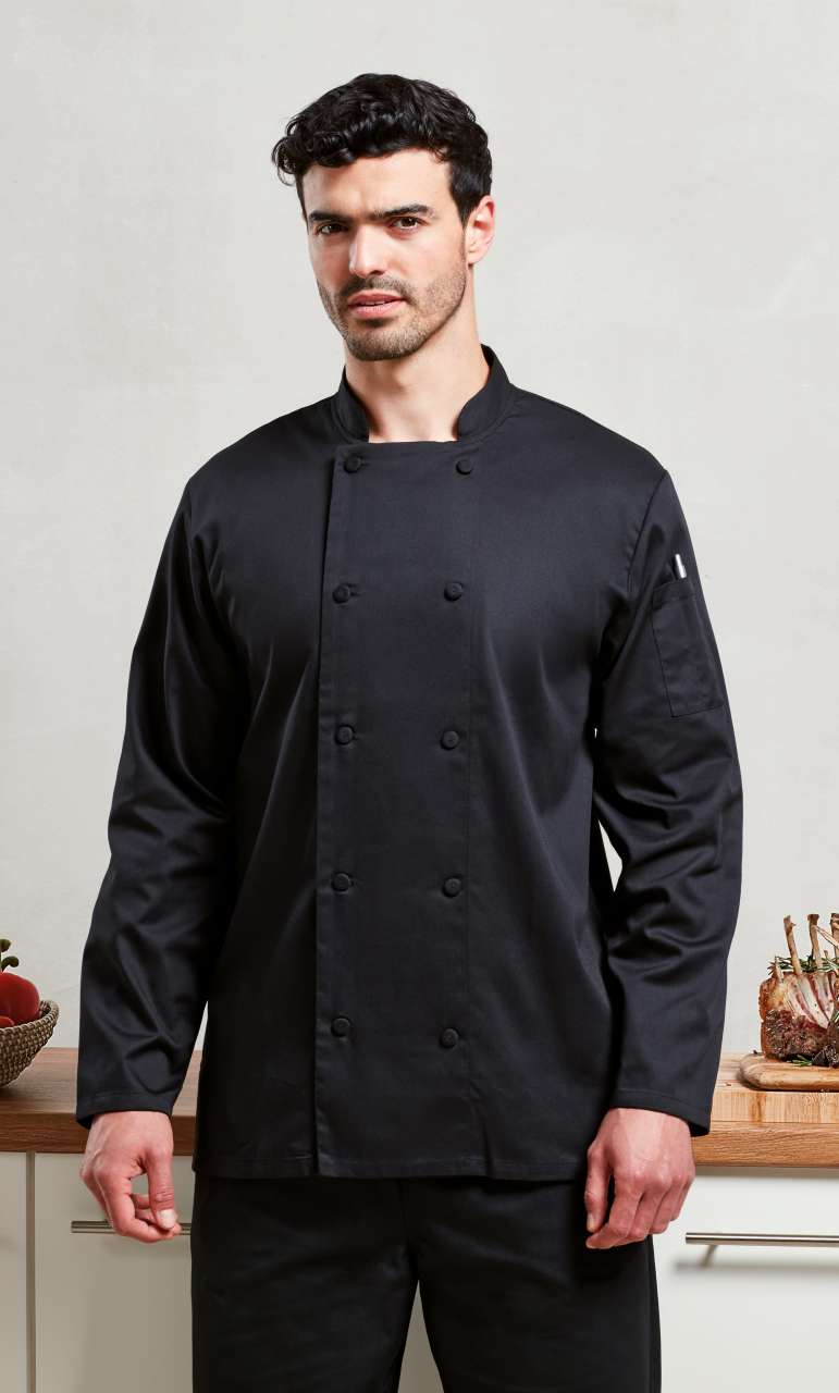 CHEF'S LONG SLEEVE COOLCHECKER® JACKET WITH MESH BACK PANEL - Black - modelimageurl