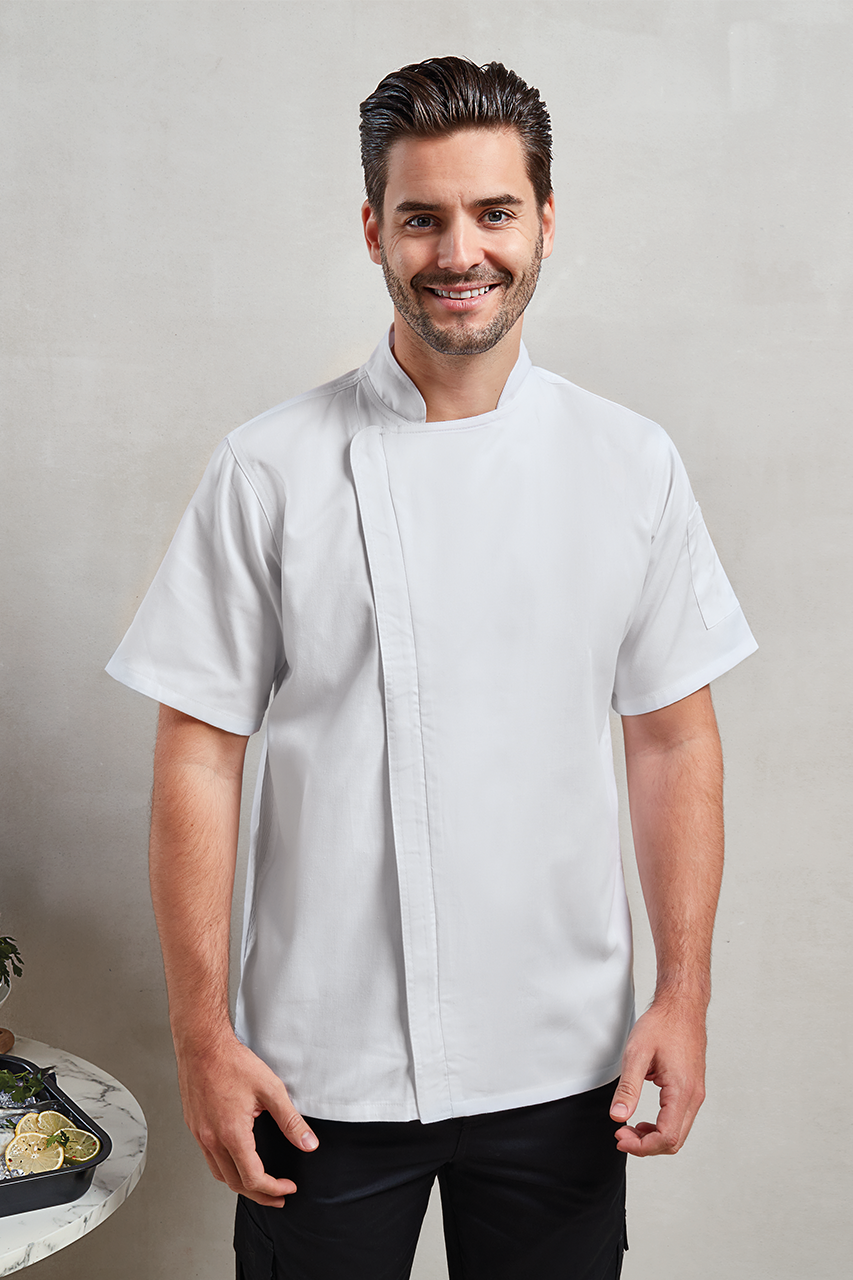CHEF'S ZIP-CLOSE SHORT SLEEVE JACKET - White - modelimageurl