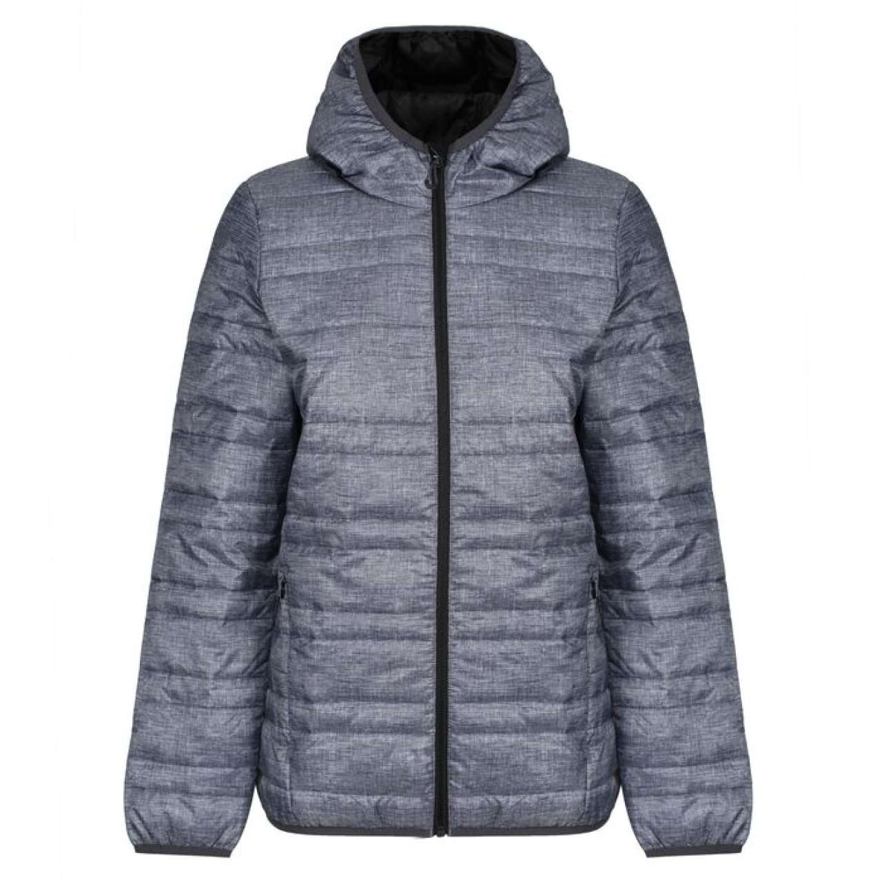 WOMENS HOODED PACKAWAY FIREDOWN JACKET - Grey Marl/Black - colorimageurl