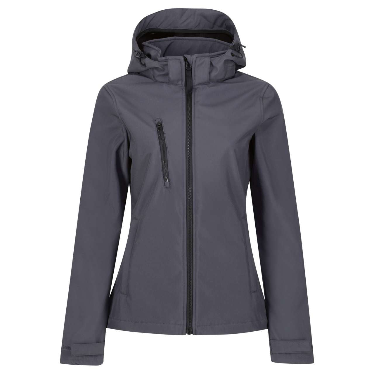 WOMEN'S VENTURER 3 LAYER HOODED PRINTABLE SOFTSHELL JACKET - Seal Grey/Black - colorimageurl