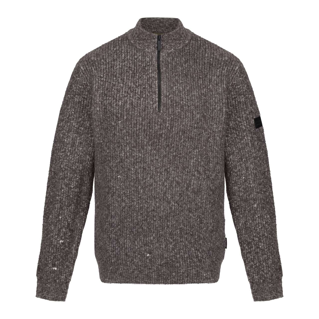 SOLOMON ZIP-NECK KNITTED PULLOVER - Dark Grey Marl - colorimageurl